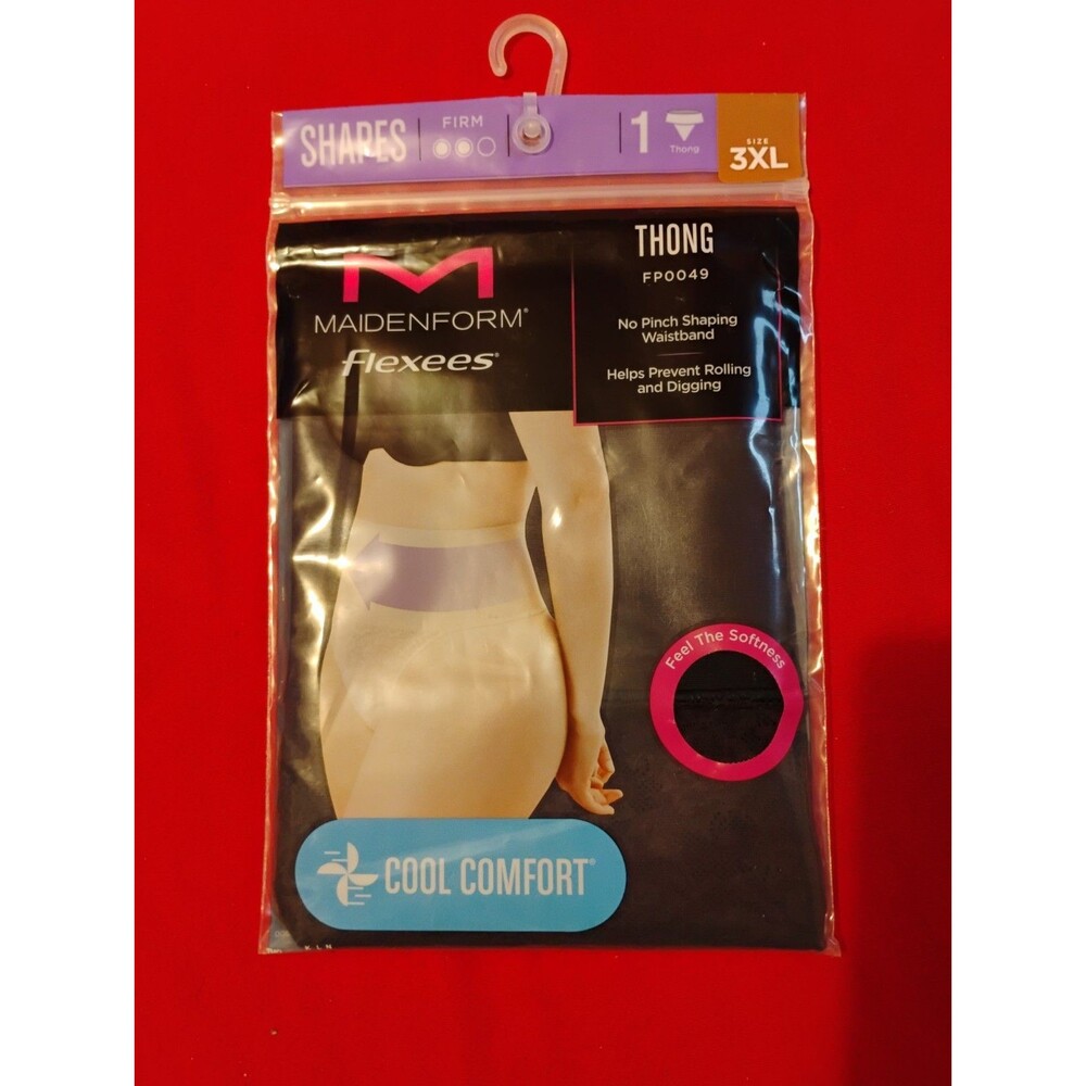 Maidenform Flexees 1 Thong Cool Comfort Womens Size 3XL Black Shaped Firm